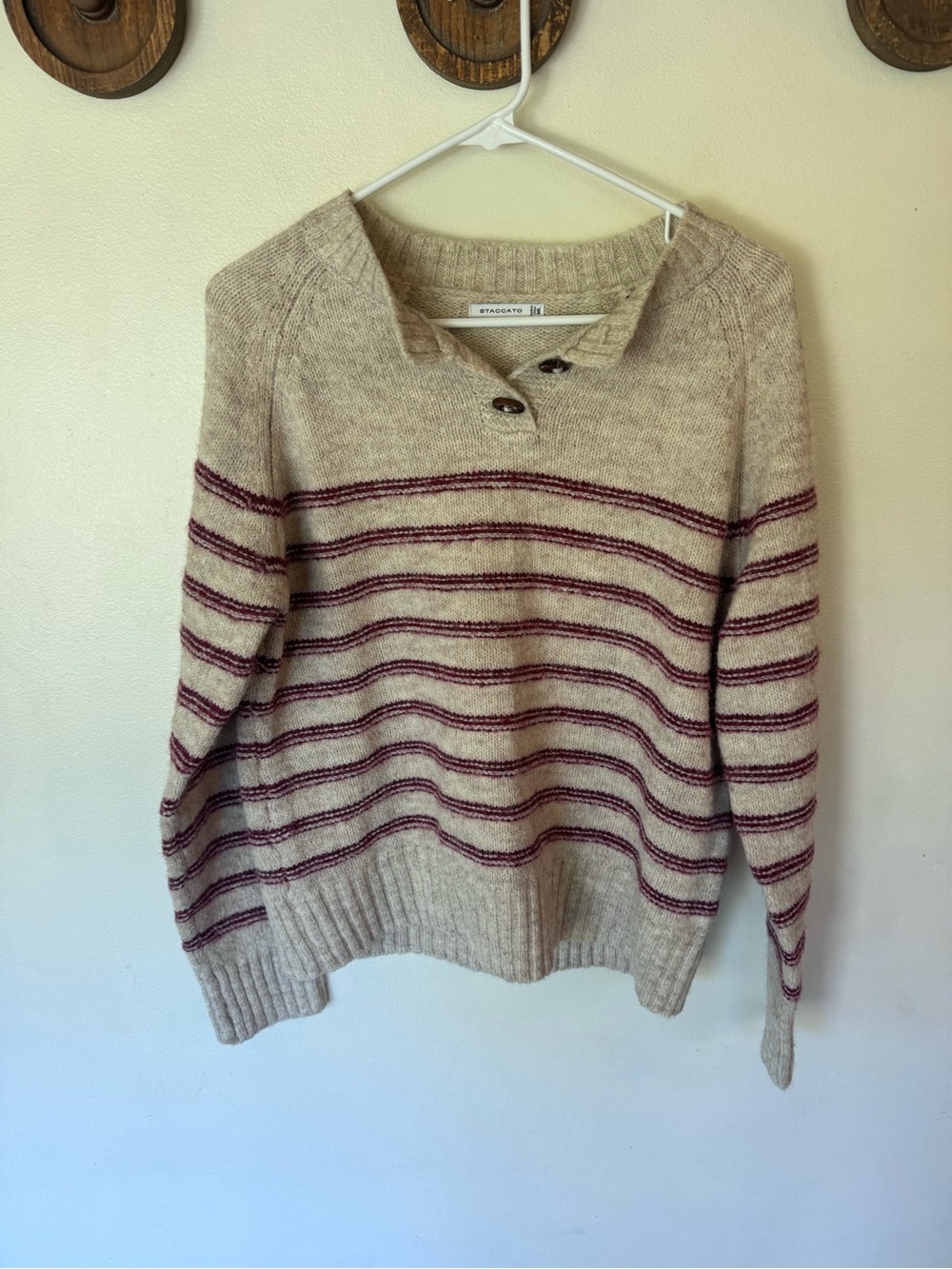 Staccato Cream toggle oversized Sweater with red Stripes size medium/ large